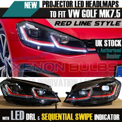 VW GOLF MK7.5 Red HEAD Lamps LED DRL BI-XENON GTI SWIPE SEQUENTIAL INDICATOR